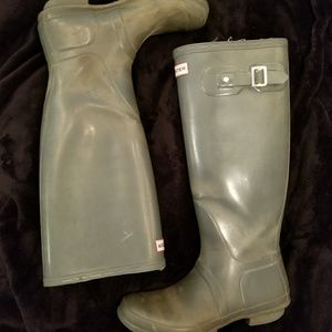 Hunter dark green knee high boots